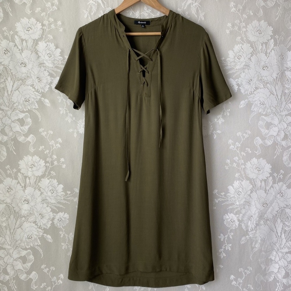 Madewell Olive Green Lace-Up Mini Dress
